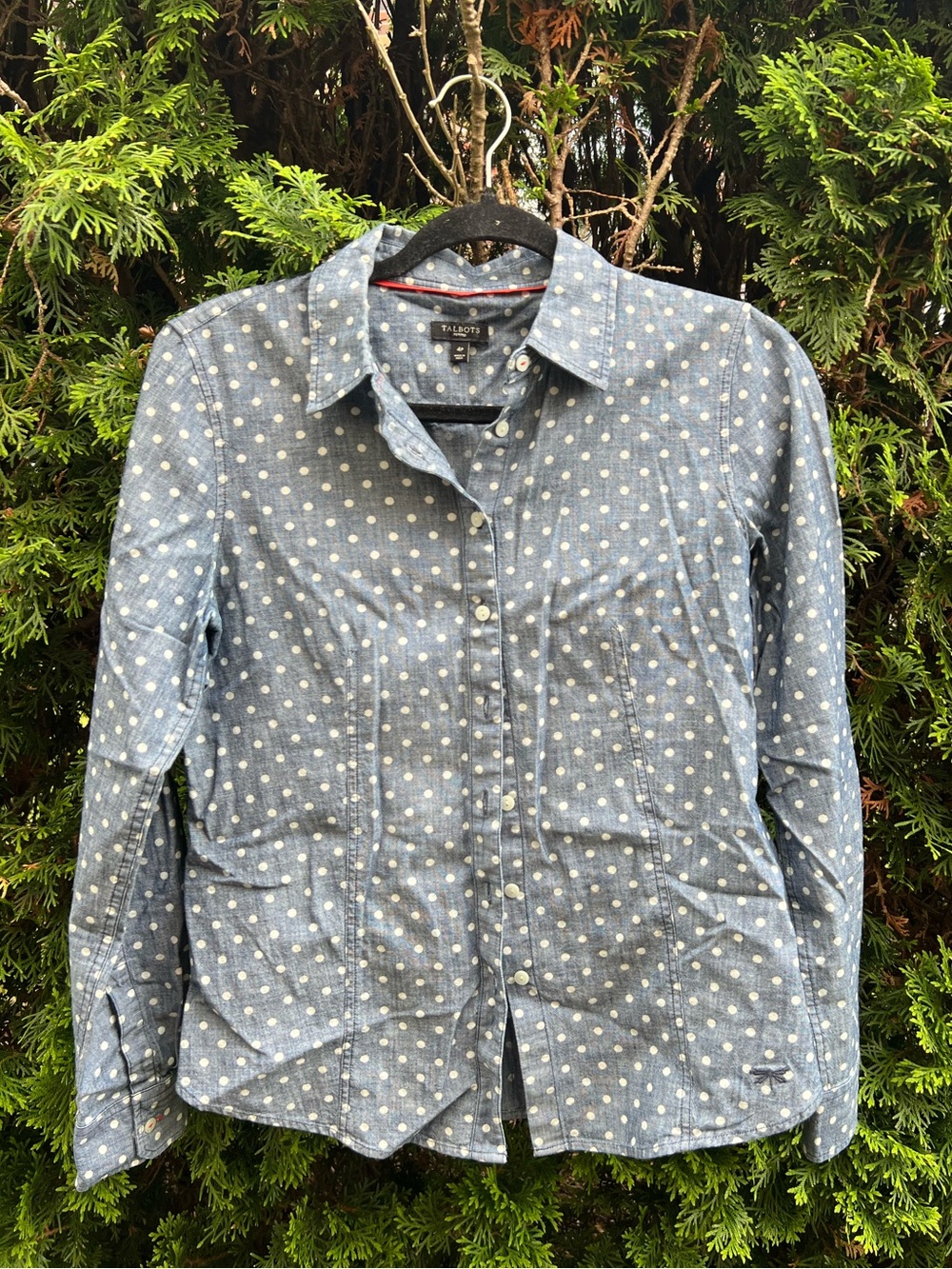 Talbots Navy Polka Dot Button Down Shirt